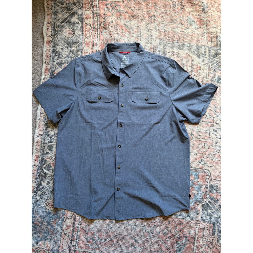 Gerry Mens XL Gray Short Sleeve Button Down Stretch Hiking Shirt